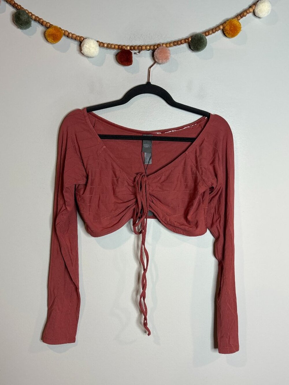 NWT Savage x Fenty mauve cropped cinched tie front top